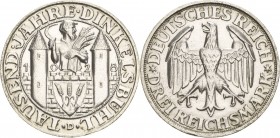 Gedenkausgaben
 3 Reichsmark 1928 D Dinkelsbühl Jaeger 334 Kl. Schrötlingsfehler, vorzüglich-prägefrisch