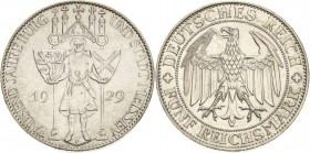 Gedenkausgaben
 5 Reichsmark 1929 E Meißen Jaeger 339 Revers Stempelfehler, fast vorzüglich