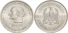 Gedenkausgaben
 3 Reichsmark 1931 A Stein Jaeger 348 Kl. Kratzer, vorzüglich-Stempelglanz