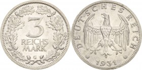 Gedenkausgaben
 3 Reichsmark 1931 G Kursmünze Jaeger 349 Vorzüglich-Stempelglanz