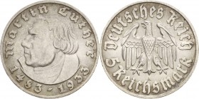 Gedenkausgaben
 5 Reichsmark 1933 A Luther Jaeger 353 Fast prägefrisch/prägefrisch