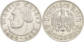 Gedenkausgaben
 5 Reichsmark 1933 D Luther Jaeger 353 Fast vorzüglich