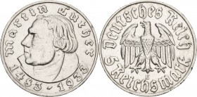 Gedenkausgaben
 5 Reichsmark 1933 E Luther Jaeger 353 Sehr schön/sehr schön-vorzüglich