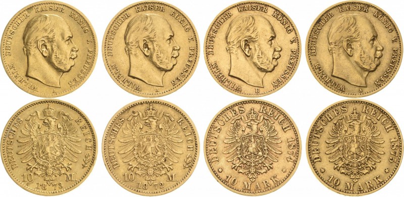 Reichsgoldmünzen
Lot-4 Stück Wilhelm I. - 10 Mark 1872 A, 1873 A, 1874 B, 1875 ...