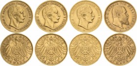Reichsgoldmünzen
Lot-4 Stück Preußen - Wilhelm II. 10 Mark 1907, 1909 und 1910. Württemberg - Wilhelm II. 10 Mark 1904 Sehr schön-vorzüglich