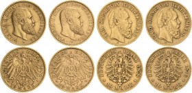 Reichsgoldmünzen
Lot-4 Stück Württemberg Karl - 10 Mark 1876 und 1878.Wilhelm II. - 10 Mark 1898 und 1904 Sehr schön