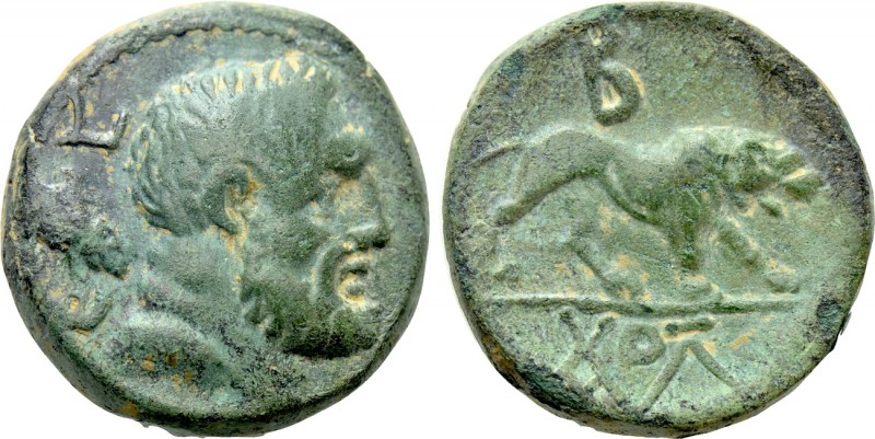 KINGS OF GALATIA. Amyntas (36-25 BC). Ae. Dated RY 5 (31/0). 

Obv: Head of He...