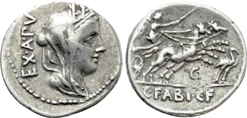 C. FABIUS C. F. HADRIANUS. Denarius (102 BC). Rome. 

Obv: EX A PV. 
Veiled a...