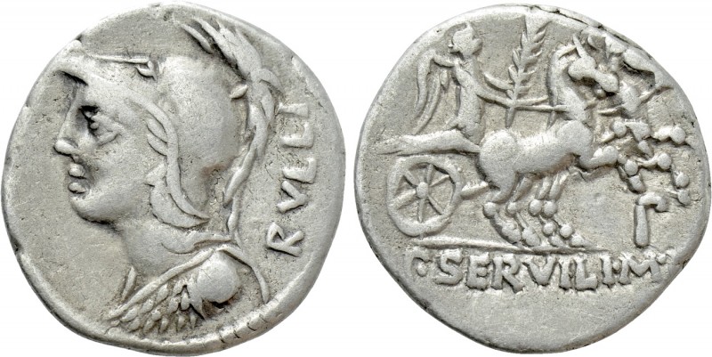 P. SERVILIUS M. F. RULLUS. Denarius (100 BC). Rome. 

Obv: RVLLI. 
Helmeted b...