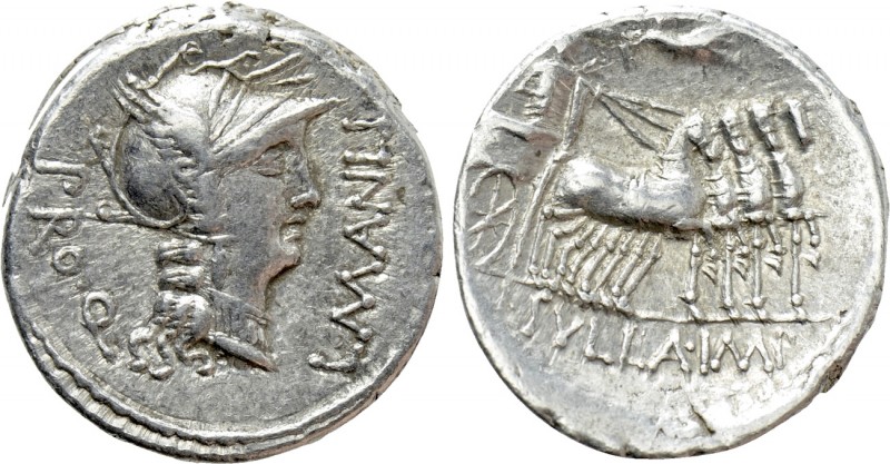 L. SULLA and L. MANLIUS TORQUATUS. Denarius (82 BC). Military mint moving with S...