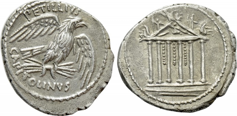 PETILLIUS CAPITOLINUS (41 BC). Denarius. Rome.

Obv: PETILLIVS / CAPITOLINVS....