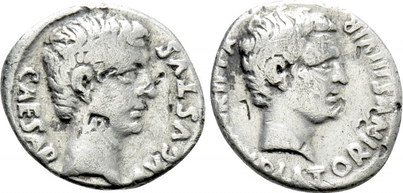 AUGUSTUS, with AGRIPPA (27 BC-AD 14). Denarius. Rome. C. Sulpicius Platorinus, m...