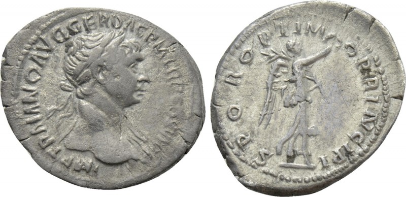TRAJAN (98-117). Quinarius. Rome.

Obv: IMP TRAIANO AVG GER DAC P M TR P COS V...
