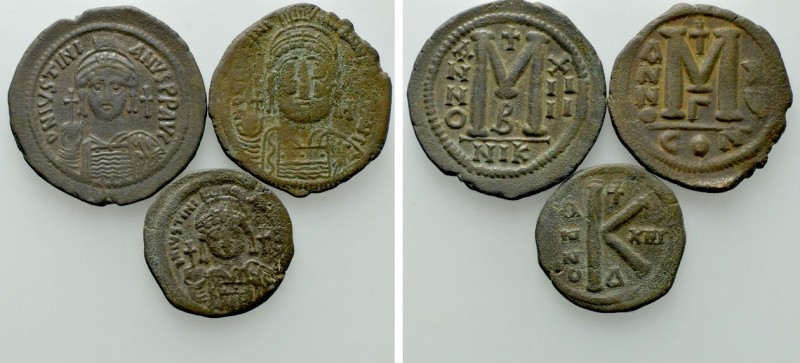 3 Coins of Justinian. 

Obv: .
Rev: .

. 

Condition: See picture.

Wei...