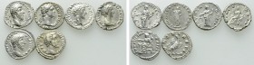 6 Roman Denarii; Lucius Verus, Domitian etc.