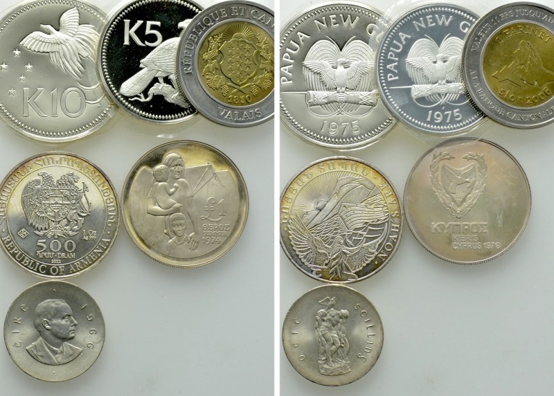 6 Modern Coins; mostly Silver. 

Obv: .
Rev: .

. 

Condition: See pictur...