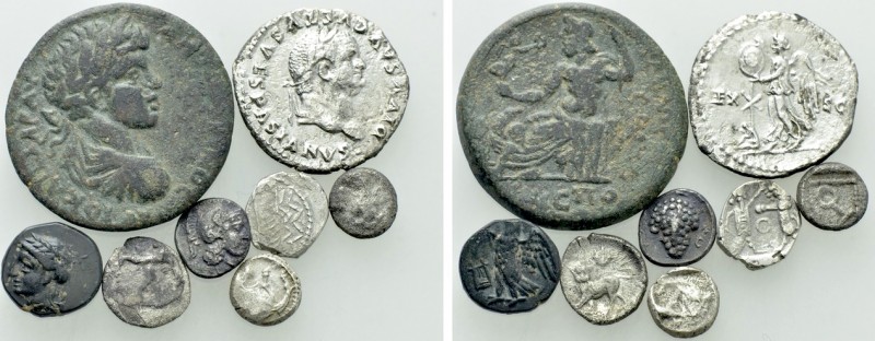 8 Roman and Greek Coins; Vespasian etc. 

Obv: .
Rev: .

. 

Condition: S...