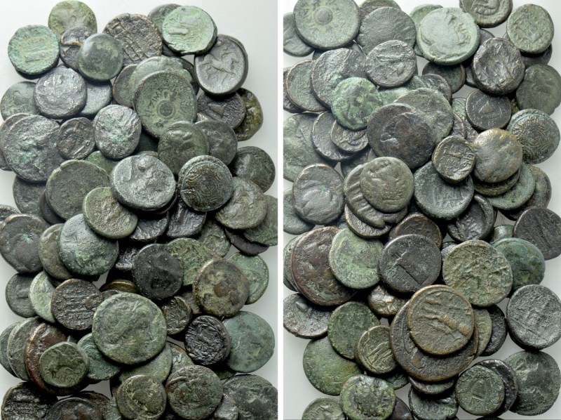 Circa 100 Greek Coins. 

Obv: .
Rev: .

. 

Condition: See picture.

We...