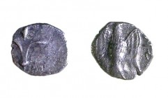 YEHUD, 4th CENTURY BCE Silver hemi-obol, 0.34 gr. Obverse: Lily. Reverse: Falcon hovering. Paleo-Hebrew inscription: yhd "Yehud". About Very Fine. Mes...