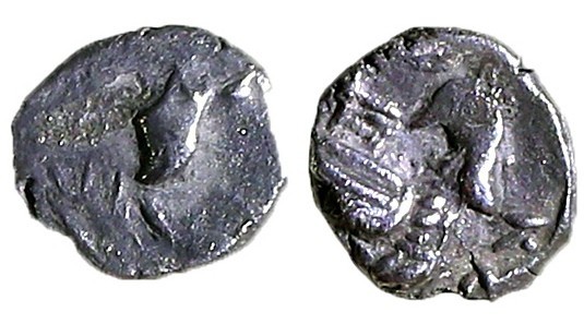 YEHUD UNDER MACEDONIAN RULE Late 4th century BCE. Silver obol, 0.4 gr. Obverse: ...