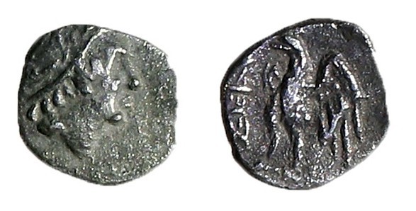 YEHUD UNDER PTOLEMAIC RULE 3rd century BCE. Silver hemiobol, 0.22 gr. Obverse: H...