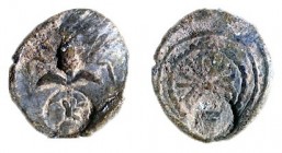 ANONYMOUS HASMONEAN ISSUE (Probably by Alexander Yannaeus). Lead double Prutah or token, 15.6 mm. Obverse: Lily flower and lily countermark. Reverse: ...