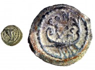 HEROD ARCHELAUS, 4 BCE – 6 CE Bronze, 18.5 mm. Obverse: Double cornucopiae, ΗPWΔHC. Reverse: Galley, EΘNAPXHC. +Very Fine. Meshorer TJC 70a; Hendin 11...