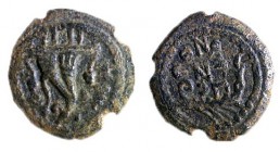 HEROD ARCHELAUS, 4 BCE – 6 CE Bronze, 19.0 mm. Obverse: Double cornucopiae, ΗPWΔHC. Reverse: Galley, EΘNAPXHC. Very Fine. Meshorer TJC 70 unpublished ...