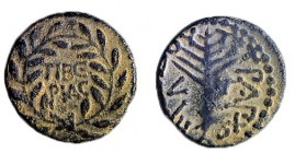 HEROD ANTIPAS, 4 BCE – 39 CE Bronze, 19.3 mm. Obverse: TIBEPIAC in wreath. Reverse: Palm branch, ΗPWΔOY TETPAPXOY, LΛΓ (year 33 = 29/30 CE). Very Fine...