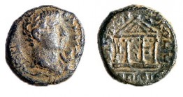 HEROD PHILIP, 4 BCE – 34 CE Bronze, 18.2 mm. Obverse: Head of Augustus to r, TIBEPIOC CEBACTOC KAICAP. Reverse: Temple. EΠI ΦIΛIΠΠOY TETPAPXOY, date: ...