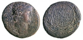AGRIPPA II, 67 – 100 CE Bronze, 24.1 mm. Obverse: Bust of Nero to r. Reverse: Greek inscription in wreath: "In the time of King Agrippa, Neronias". Fi...