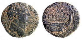 AGRIPPA II, 56 – 96 CE Bronze, 19.8 mm. Obverse: Bust of Titus to r. Reverse: Galley (year 19, 78/9 CE). Very Fine. Meshorer TJC 146; Hendin 1311. Ex ...