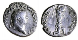 TITUS, 79 – 81 CE Silver denarius, 3.15 gr. Obverse: Head of Titus to r. Reverse: Jewish captive kneels, hands bound, trophy above. About Very Fine. H...