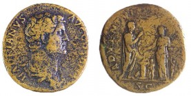 HADRIAN, 117 – 138 CE Bronze sestertius, 30.1 mm. Obverse: Bust of Hadrian to r. Reverse: The emperor standing by altar receiving a Jewish woman and t...