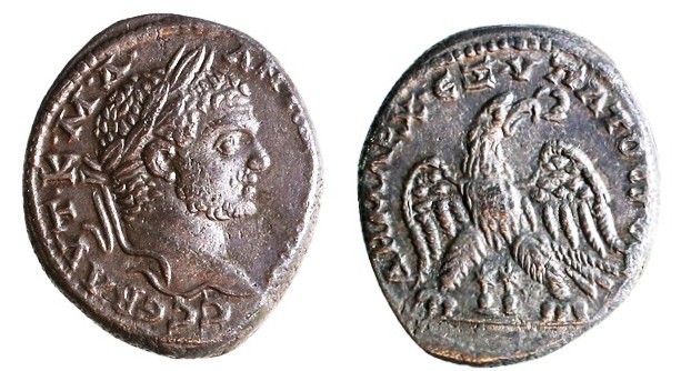 AKKO, CARACALLA, 198 – 217 CE Silver tetradrachm, 13,20 gr. Obverse: Bust of Car...