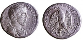 GADARA, MACRINUS, 217 – 218 CE Silver tetradrachm, 12,71 gr. Obverse: Bust of Macrinus to r. Reverse: Eagle; between legs three graces in wreath. Very...