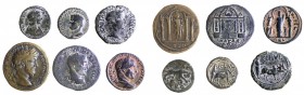 LOT OF 6 GREEK IMPERIAL BRONZE COINS 2 minted in Berytus (Phoenicia), one by Tiberius, 14-37 CE and one by Vespasian, 69-79 CE; one minted in Tabae (C...