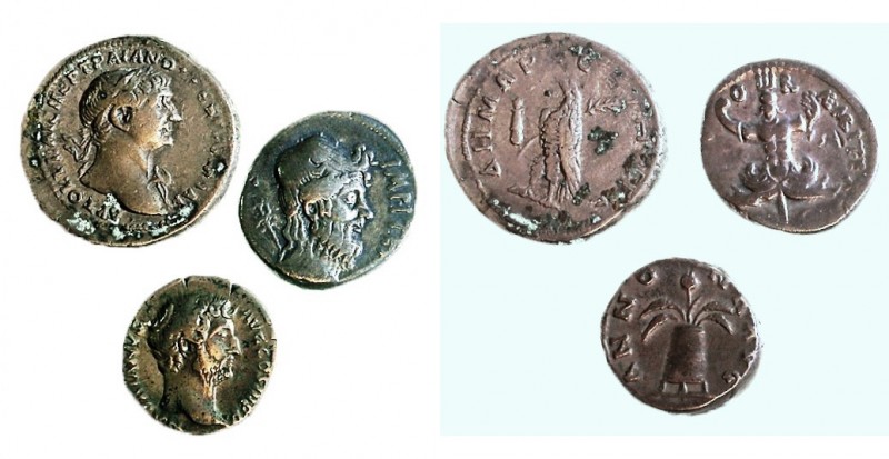 A LOT OF 3 ROMAN SILVER COINS A denarius of Sextus Pompey, 43 – 36 BCE, a tridra...