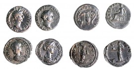 A LOT OF 4 ROMAN SILVER DENARII One of Vespasian, 69 – 79 CE, one of Nerva, 96 – 98 CE, one of Crispina, w. of Commodus in 177 CE and one of Plautilla...