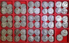 A HOARD OF 58 ROMAN SILVER PLATED DENARII 4 of Vespasian, 69 – 79 CE, one of Titus, 79 – 81 CE, 25 of Domitian, 81 – 96 CE and 28 of Trajan, 98 – 117 ...