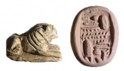 A LION SEAL Iron Age II, 9th-8th century BCE. 19.7x11.5x13.3 mm. Depicting schematic hieroglyphs. In very good condition.