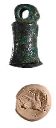 A BRONZE PENDANT SEAL Iron Age II, 8th-7th century BCE. 17.8 mm high with the su...