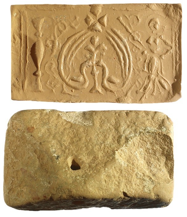 A CRUSADER STONE SEAL Ca. 10th-11th century CE. 6.4x3.8 cm. Depicting an inverte...