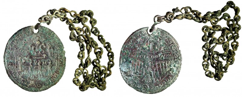 A CHRISTIAN GNOSTIC BRONZE AMULET Byzantine Period, 6th-7th century CE. 5.2 cm i...