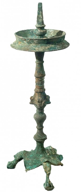 A BRONZE OIL LAMP STAND Late Roman Period, 4th-5th century CE. 40 cm high. Assem...