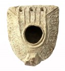 AN EARLY ISLAMIC WHITE GLAZED TERRACOTTA OIL LAMP FOR 3 FLAMES 7th-8th century CE. 10.5 cm. Decorated with floral motifs. In very good condition. Ex M...
