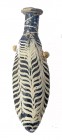 A SAND-CORE BLUE GLASS ALABASTRON WITH WHITE PLUME DECORATION Hellenistic Period, 2nd-1st century BCE. 12.8 cm high. Mended at the neck and a minor fr...