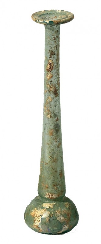 A PERFUME GLASS BOTTLE Roman Period, 1st-2nd century CE. 19.3 cm high. In very g...
