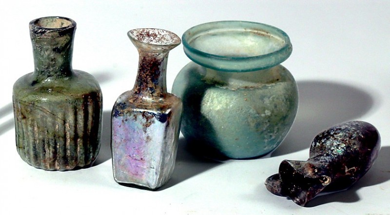 A LOT OF 4 GLASS VESSELS Byzantine-Islamic Period, 4th-9th century CE. 8.6-6.5 c...