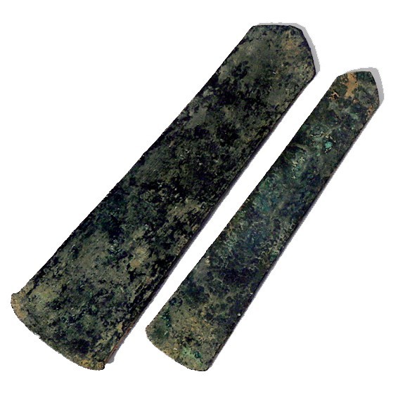 A LOT OF 2 FLAT BRONZE AXES Early Bronze Age, 3100 – 2900 BCE. 21.3-18.5 cm long...
